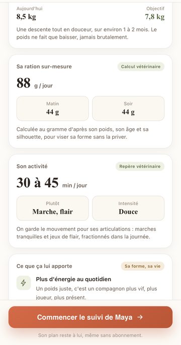 Écran PetShape : ration de 88 g par jour répartie matin et soir